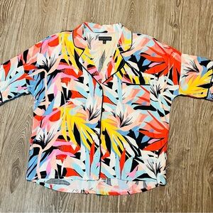 P.J. Salvage Pink and Yellow Boxy Notched Collar Pajama Top